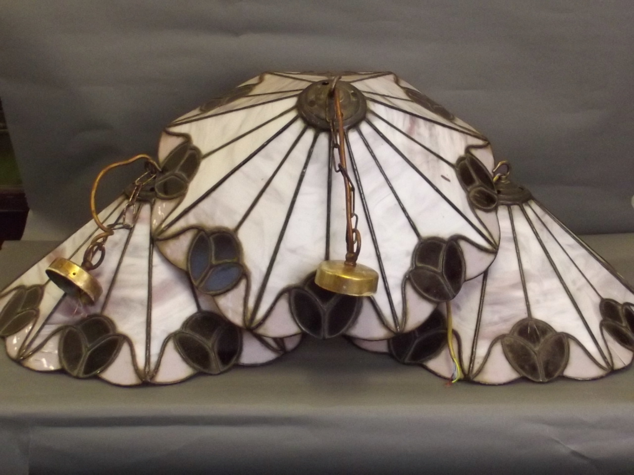 Three Tiffany style lampshades with fittings, 19½`` diameter