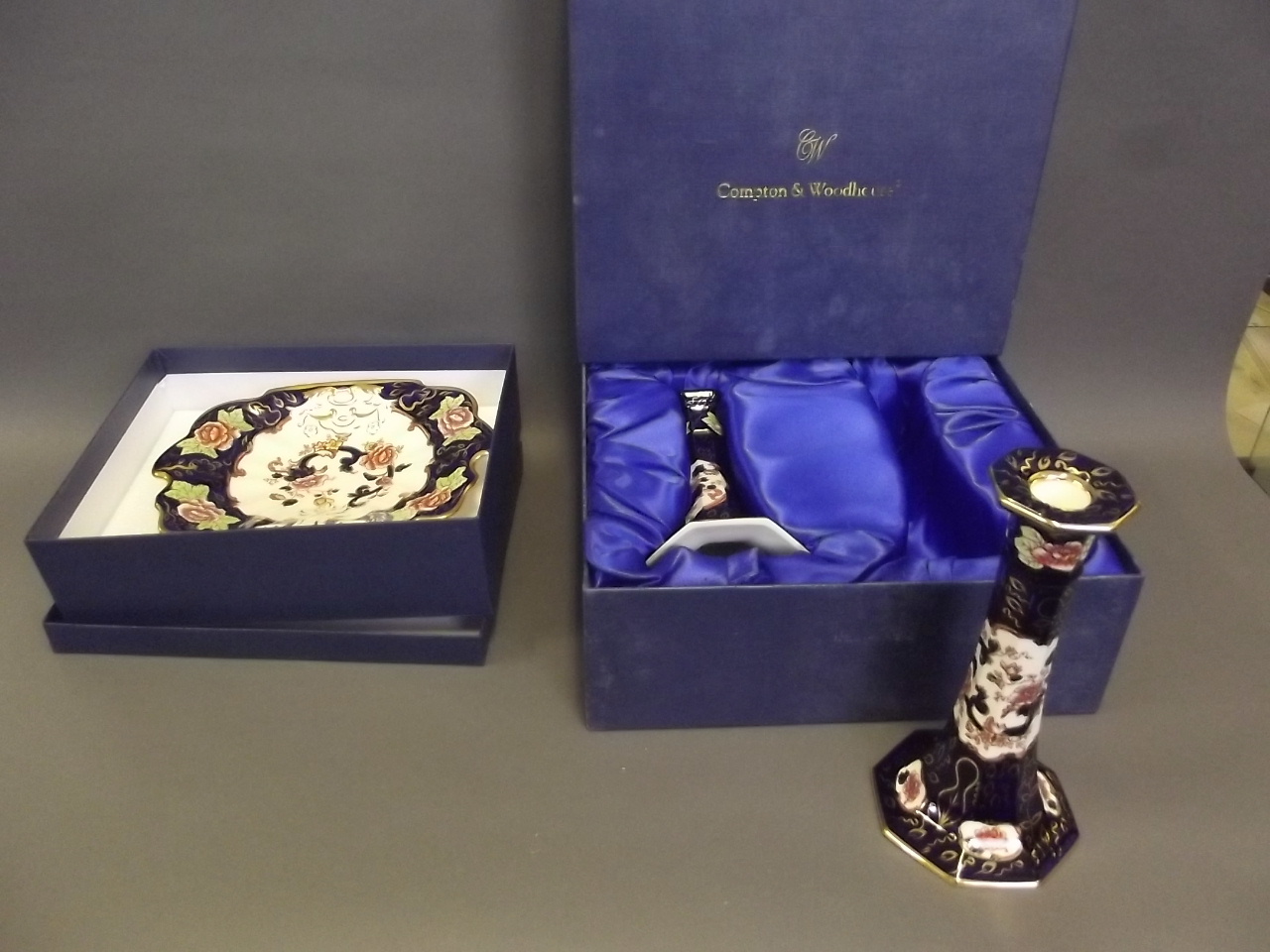 A pair of Mason's Limited Edition Mandalay pattern candlesticks by Compton & Woodhouse, original