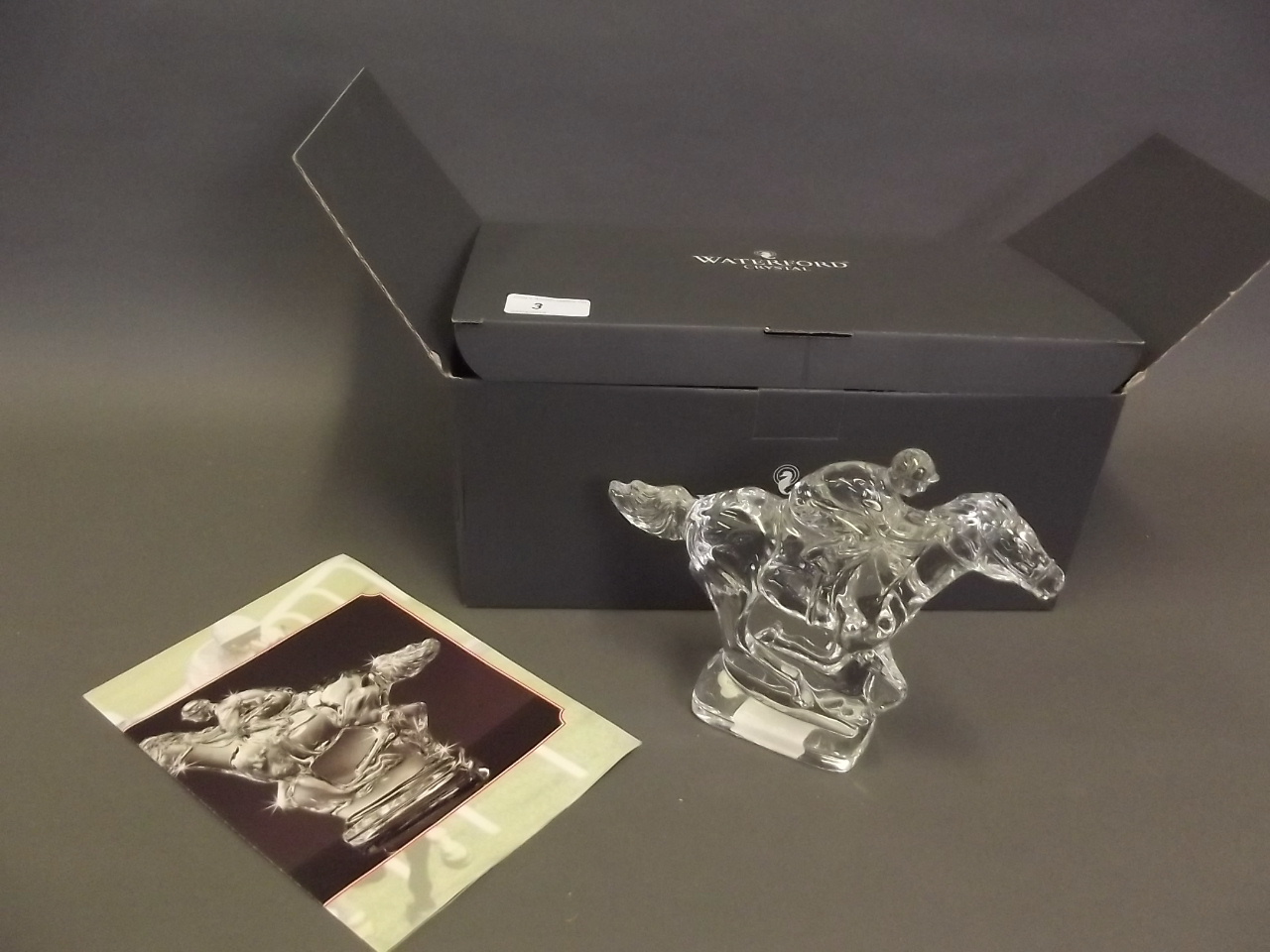 A Wedgwood crystal sculpture 'The Racehorse & Jockey', with original box, 6'' high