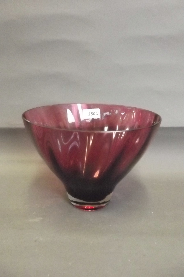 A large mid C20th Cranberry glass bowl, 9¼'' diameter, 7'' high