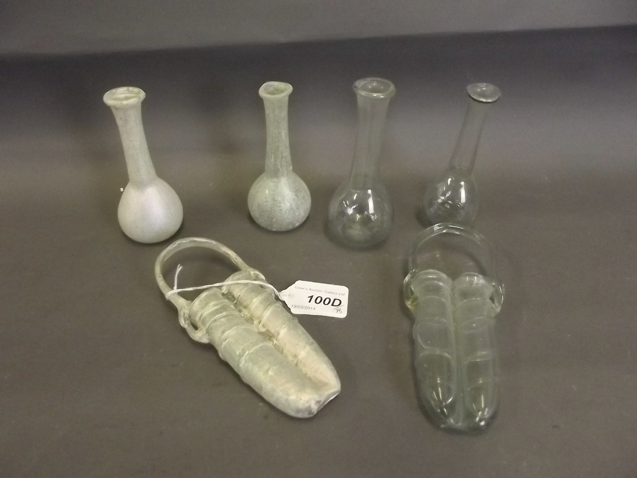 A quantity of glass spill vases and wall pockets etc, 6'' high