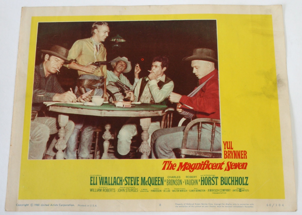 The Magnificent Seven 1960 Lobby Card, Steve McQueen and Yul Brynner 14 inches x 11 inches in used