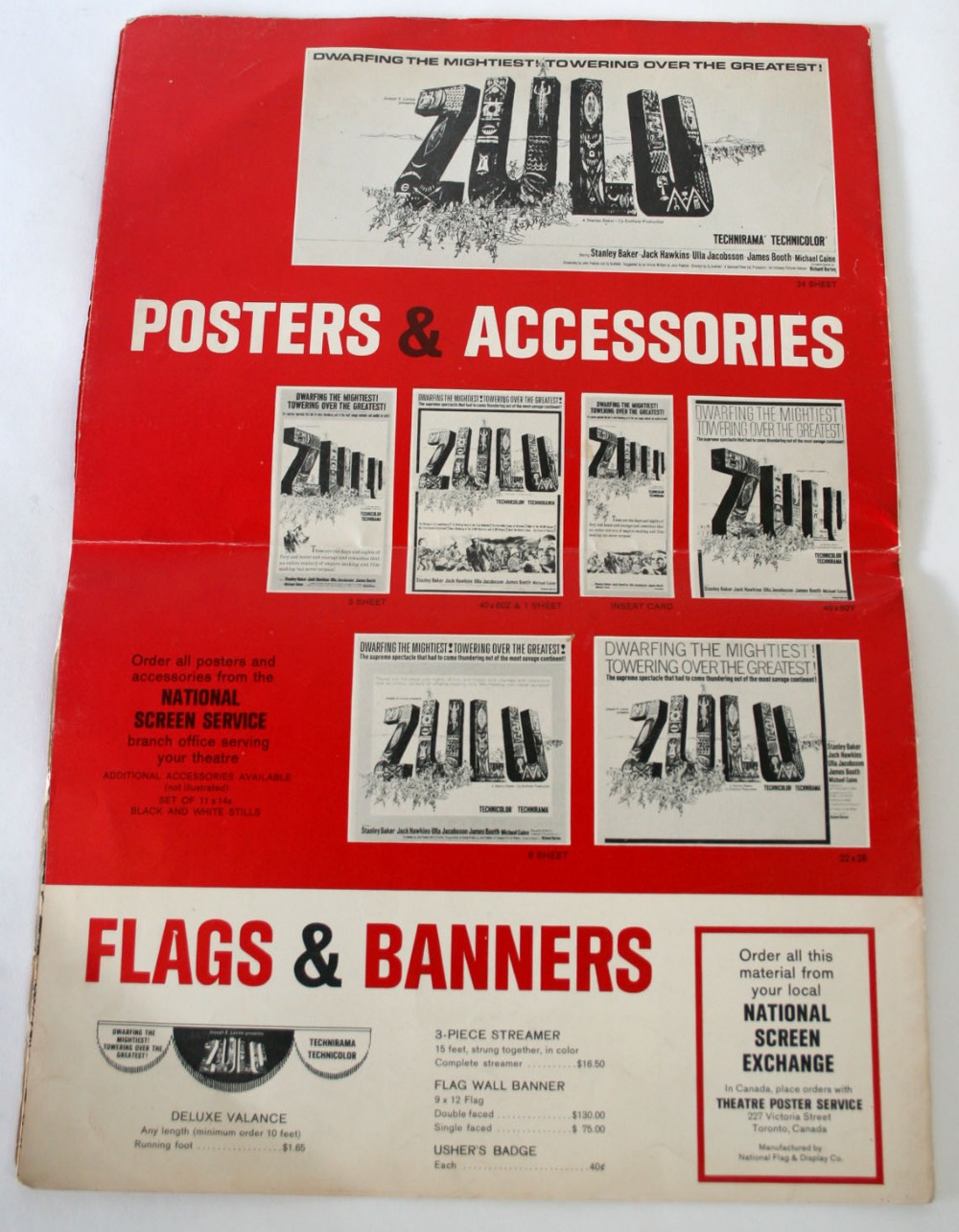 Zulu Cinema Promotion Material Book (1964), which was sent to cinema managers to give them details