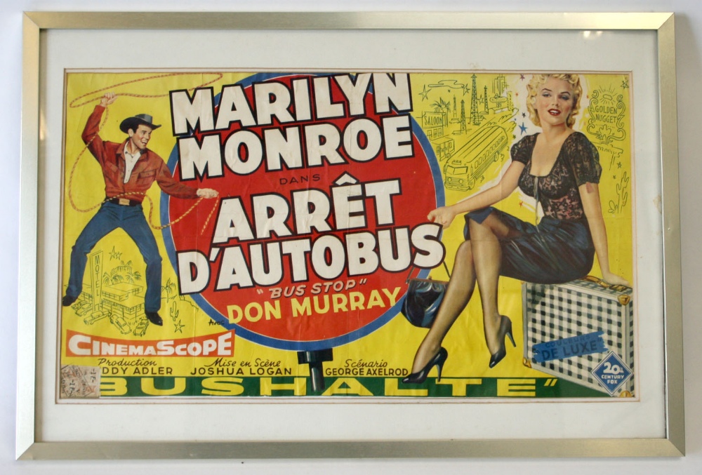 Marilyn Monroe Bus Stop film poster being a French example which has been framed. The poster has