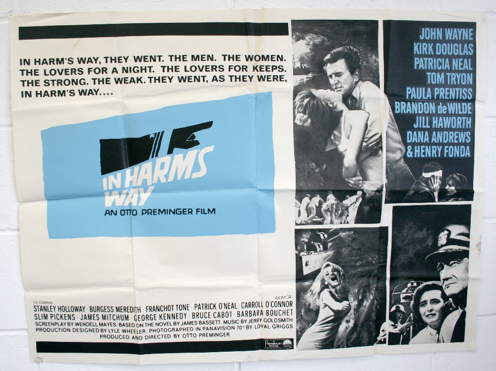 UK Quad movie poster for In Harm`s Way, the 1965 film starring John Wayne, poster with Saul Bass