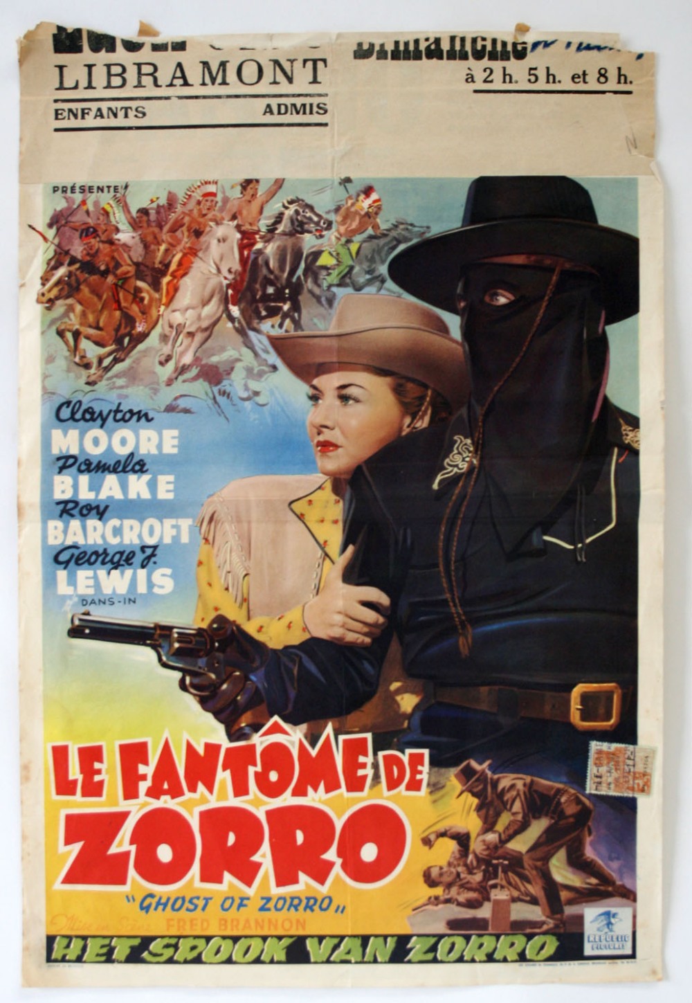 An original western cinema poster from 1949 Belgium issue of  "Zorro" starring Clayton Moore (Lone