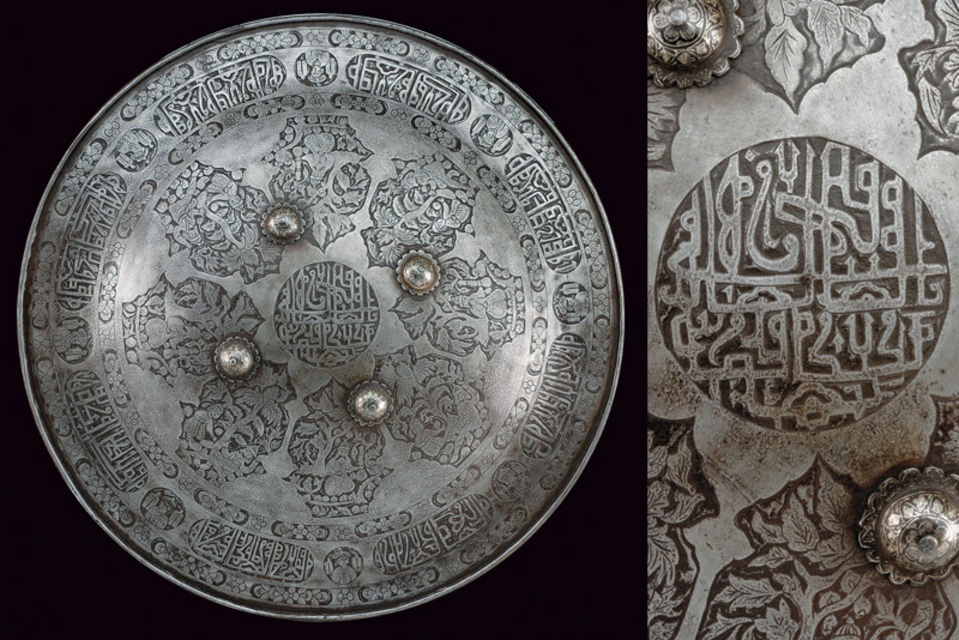 A fine dhal dating: 19th Century provenance: India Circular, convex shield strengthened at the