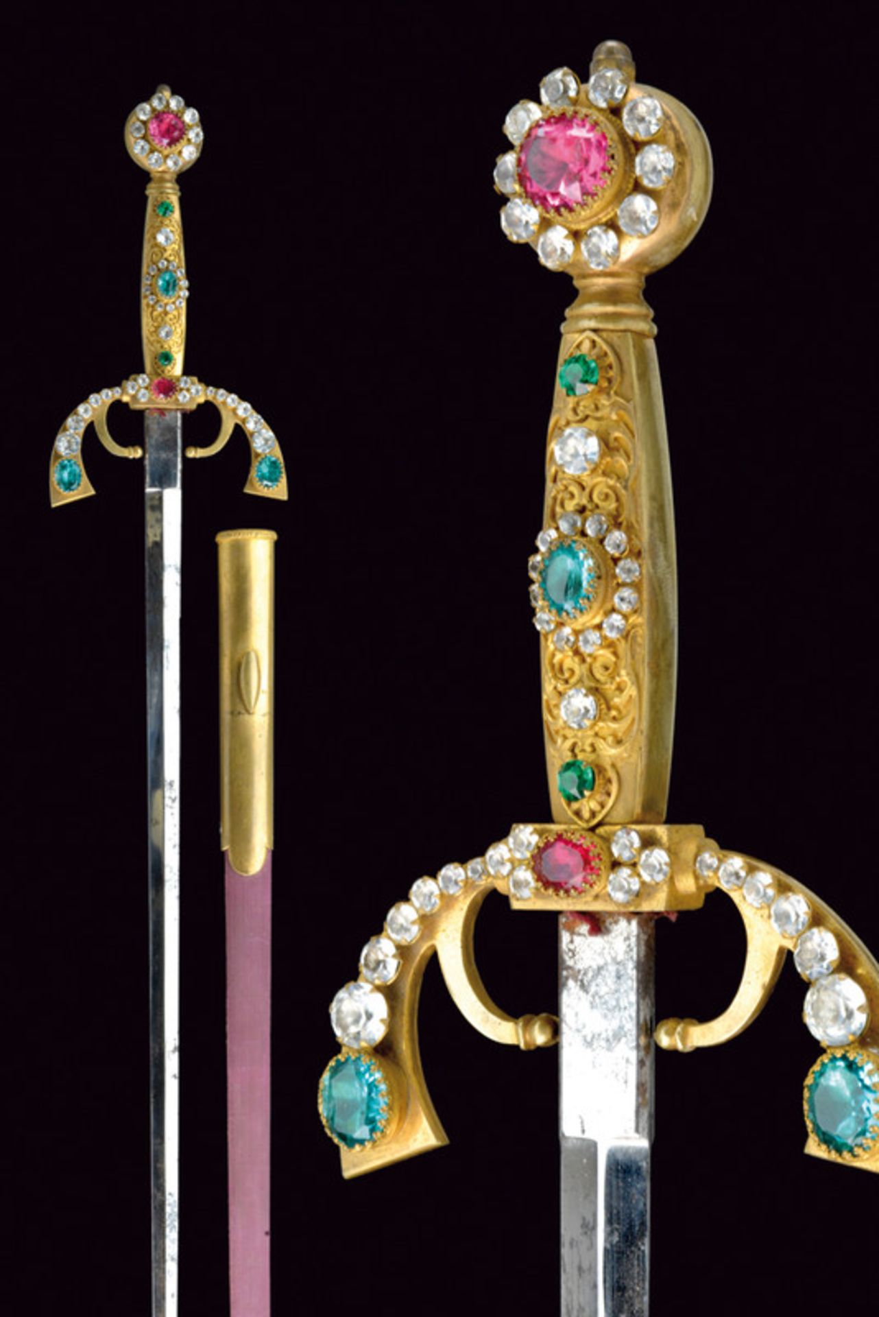 A decorated sword dating: 19th Century provenance: Spain Straight, double-edged blade of lozenge