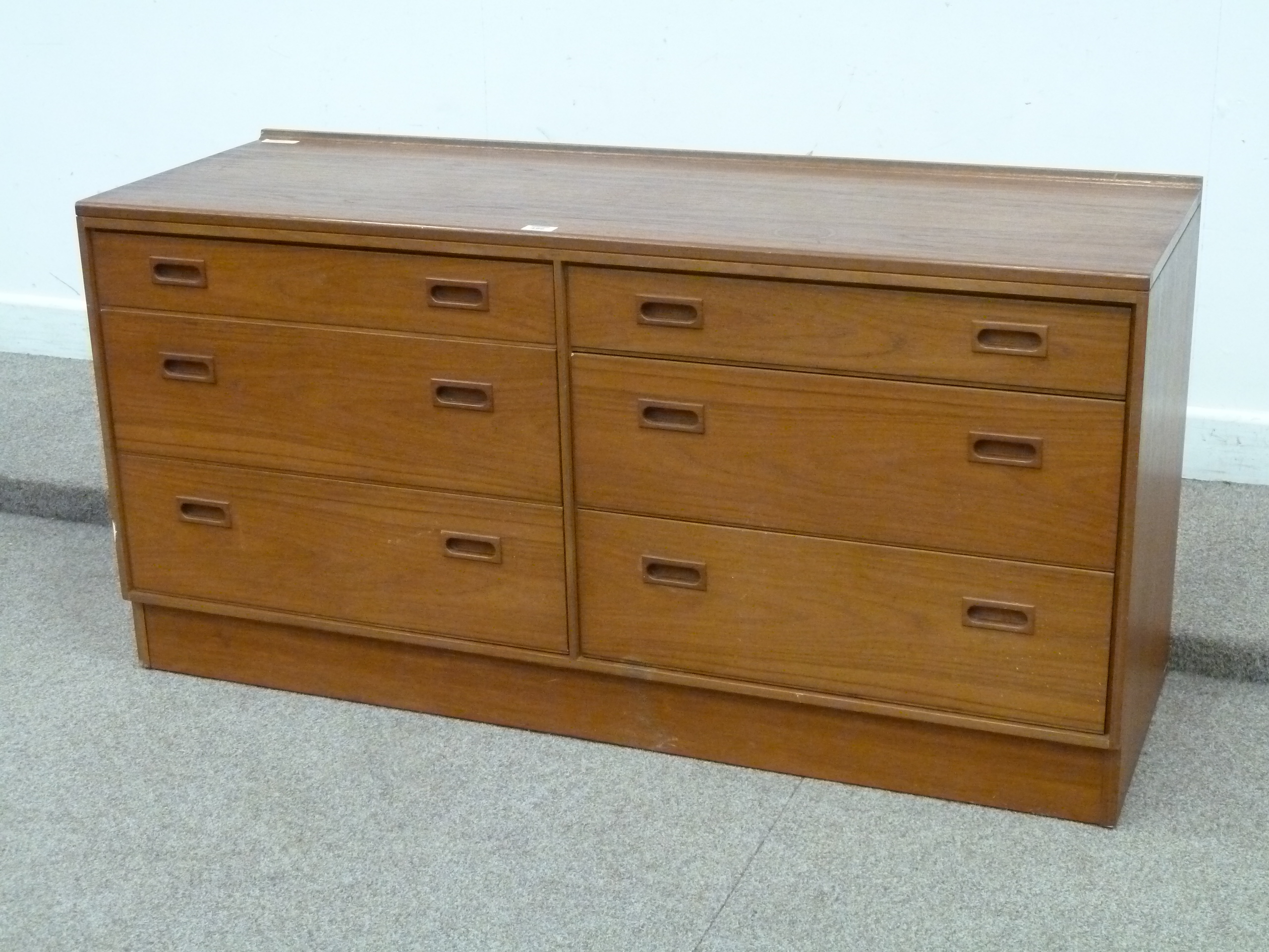 Lucas vintage teak chest of six drawers, 113cm x 65cm high