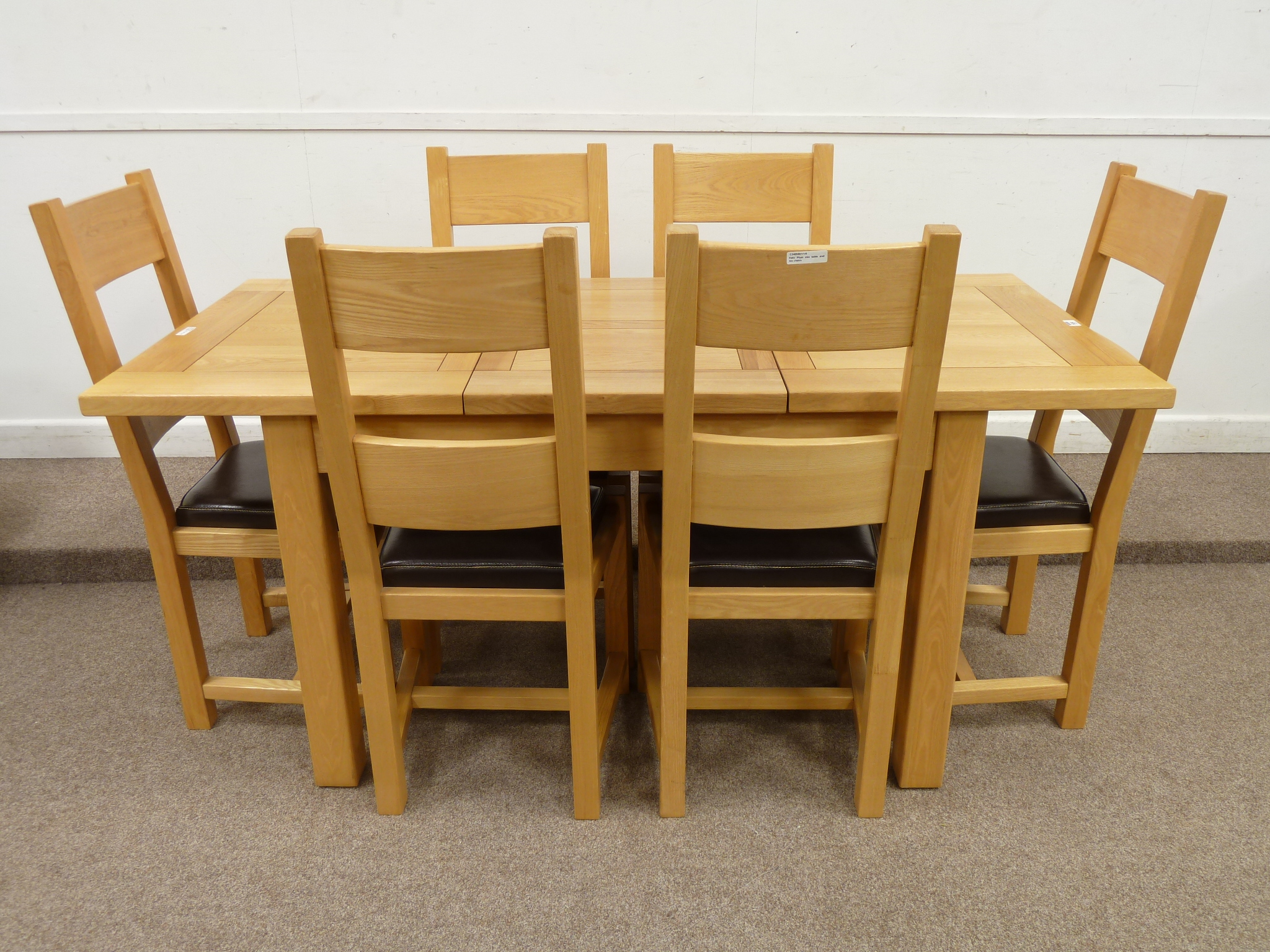 Halo solid elm extending dining table (L170cm extended x W80cm) and six chairs