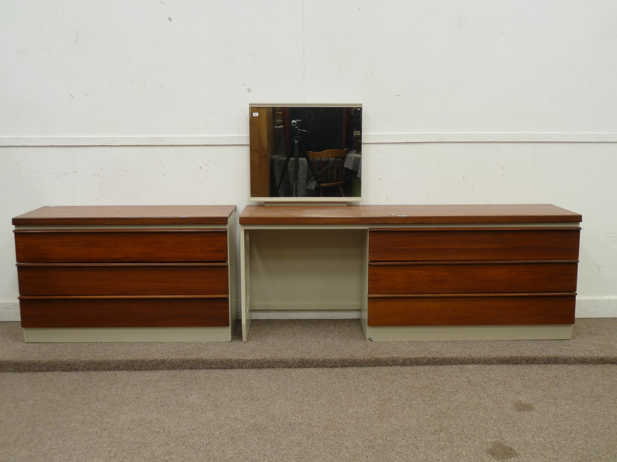 Vintage retro rosewood three drawer dressing table and matching chest