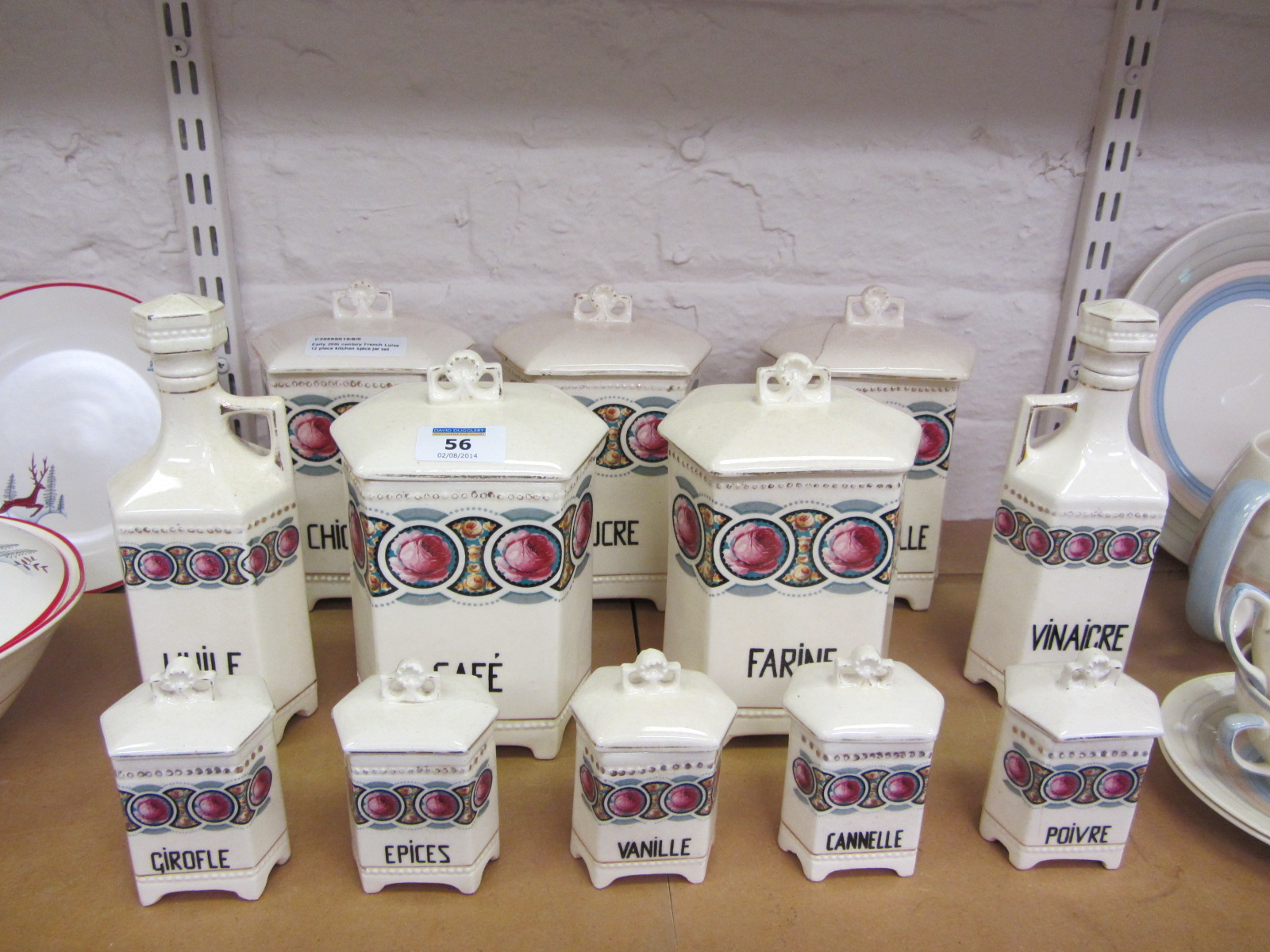 Early 20th century French Luise 12 piece kitchen spice jar set