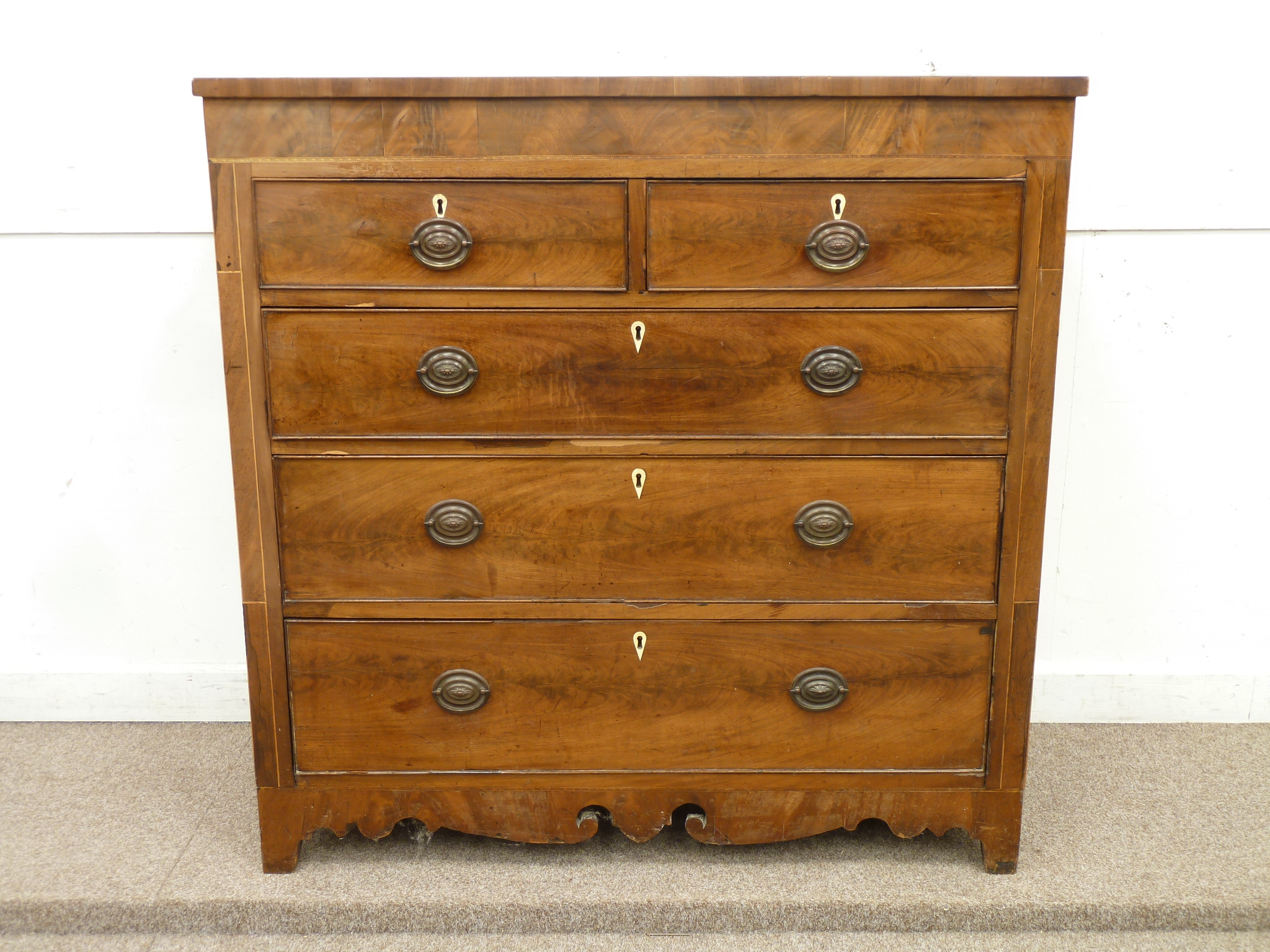 19th century mahogany chest of two short and three long drawers, W122cm x H122cm