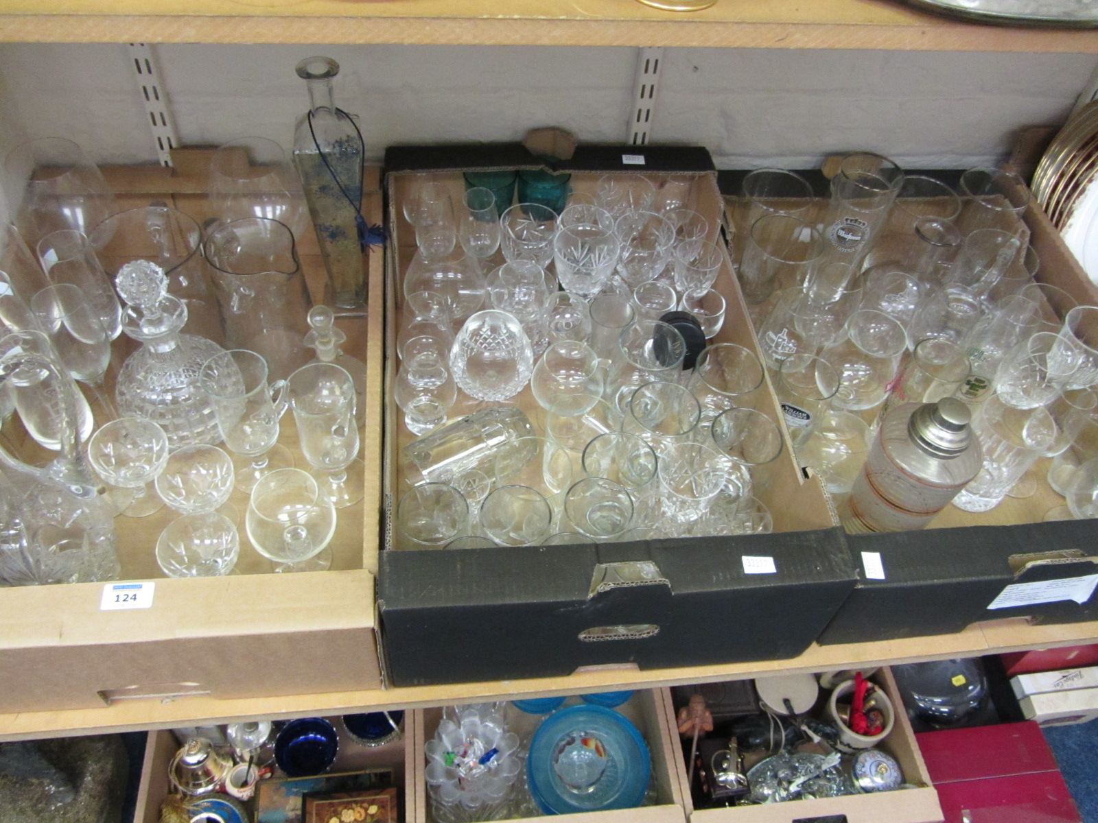 Cut crystal and other glassware in three boxes