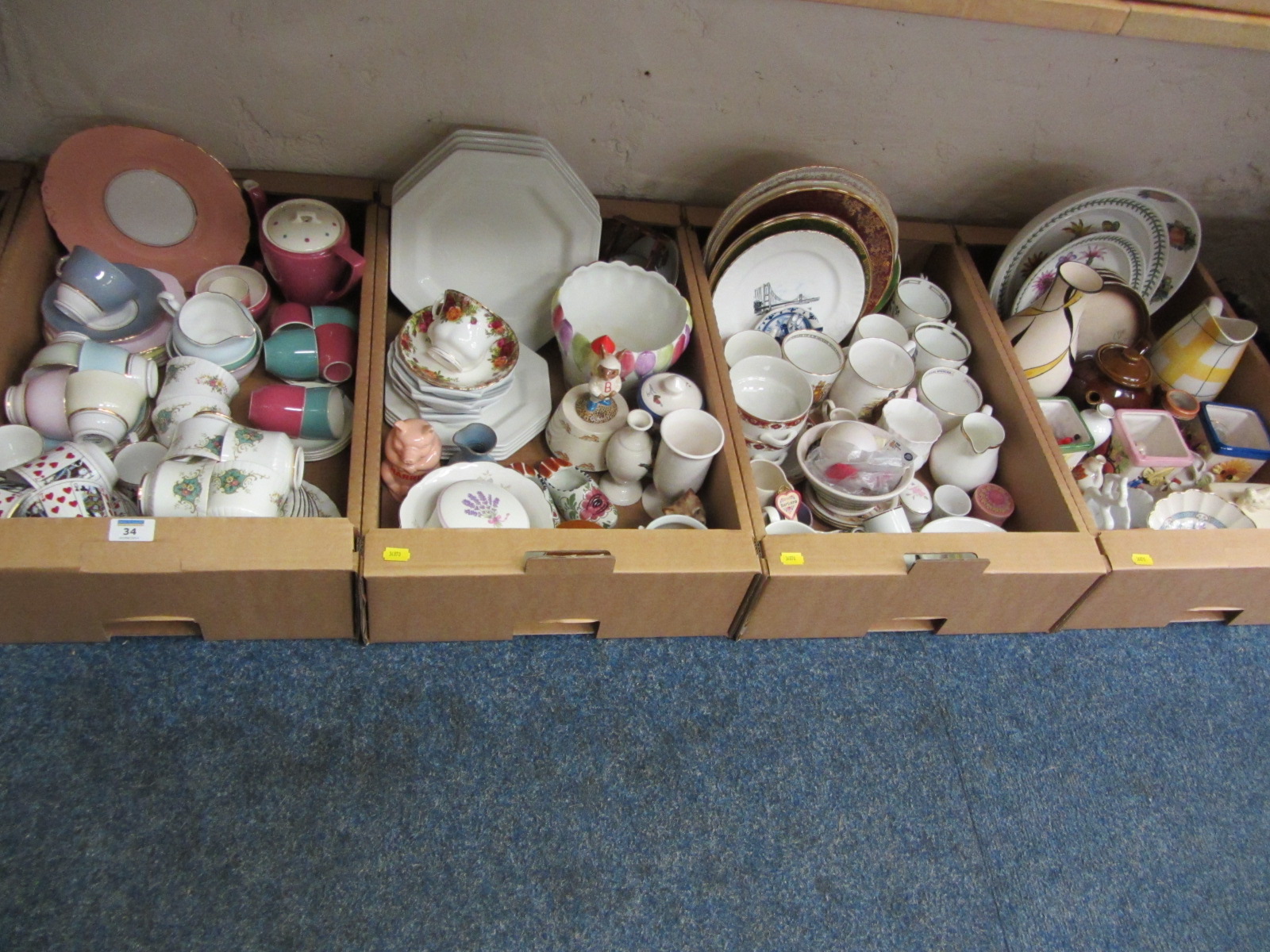 Myott polka dot coffee service and other decorative ceramics in four boxes