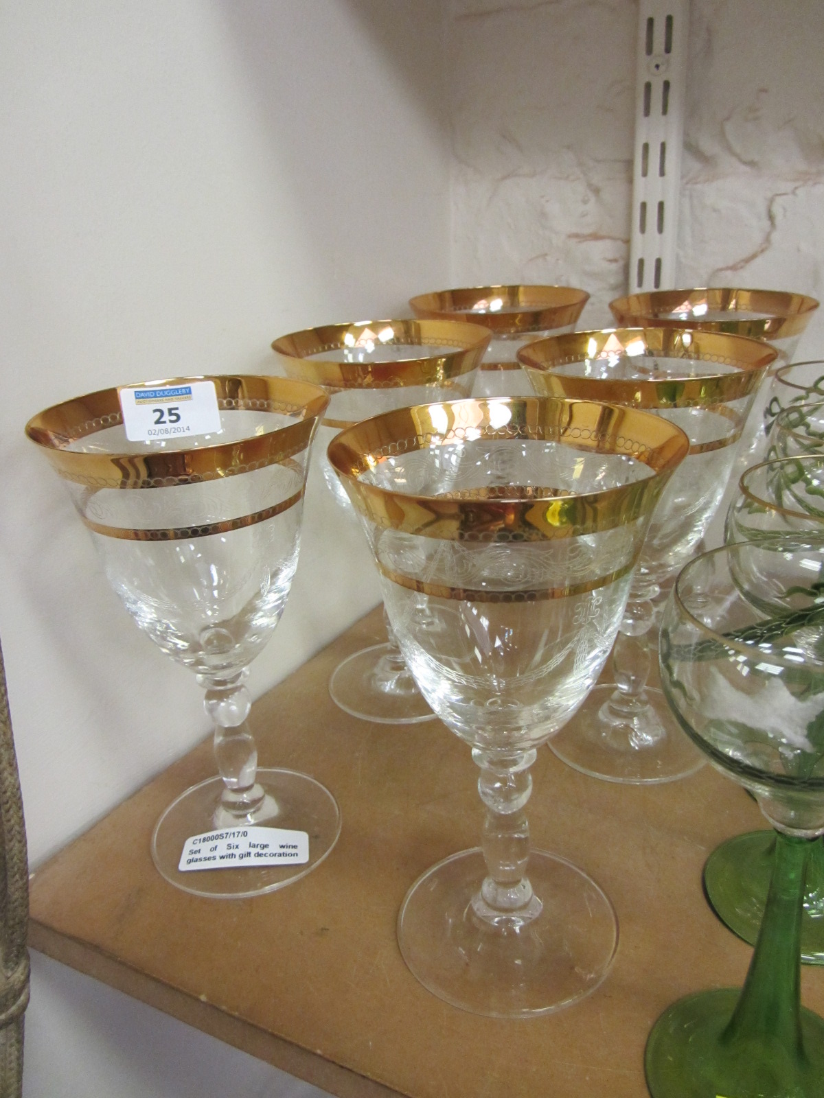 Set of Six large wine glasses with gilt decoration