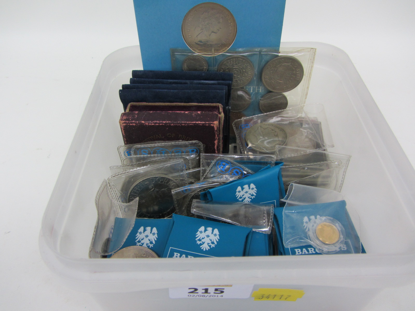 Victorian silver crown, gold five dollar coin and other coins in one box