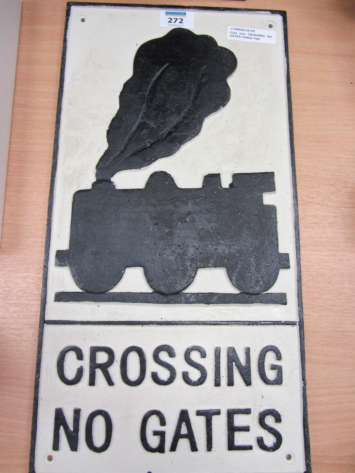 Cast iron CROSSING NO GATES railway sign