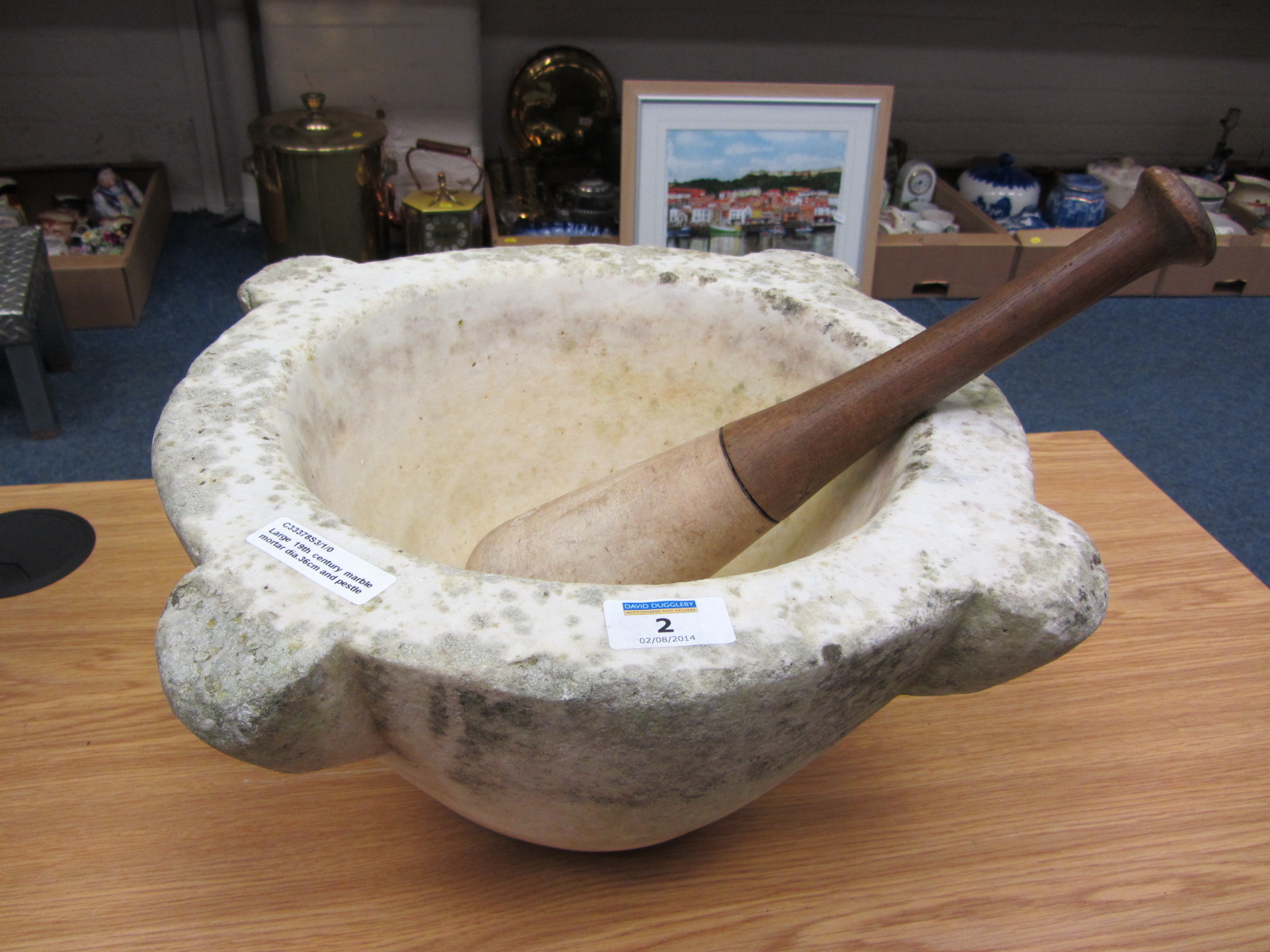 Large 19th century marble mortar dia.36cm and pestle