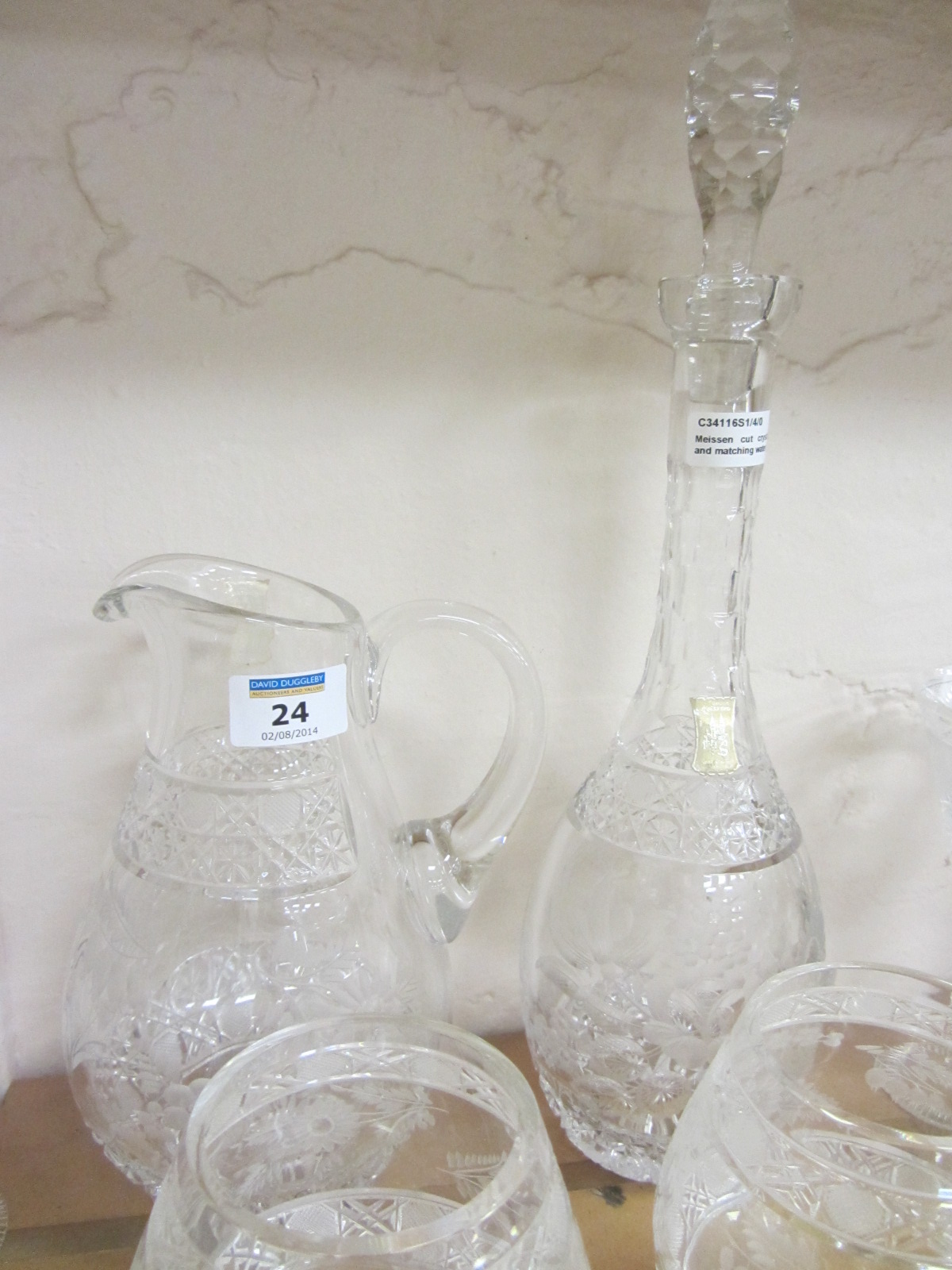 Meissen cut crystal decanter and matching water jug