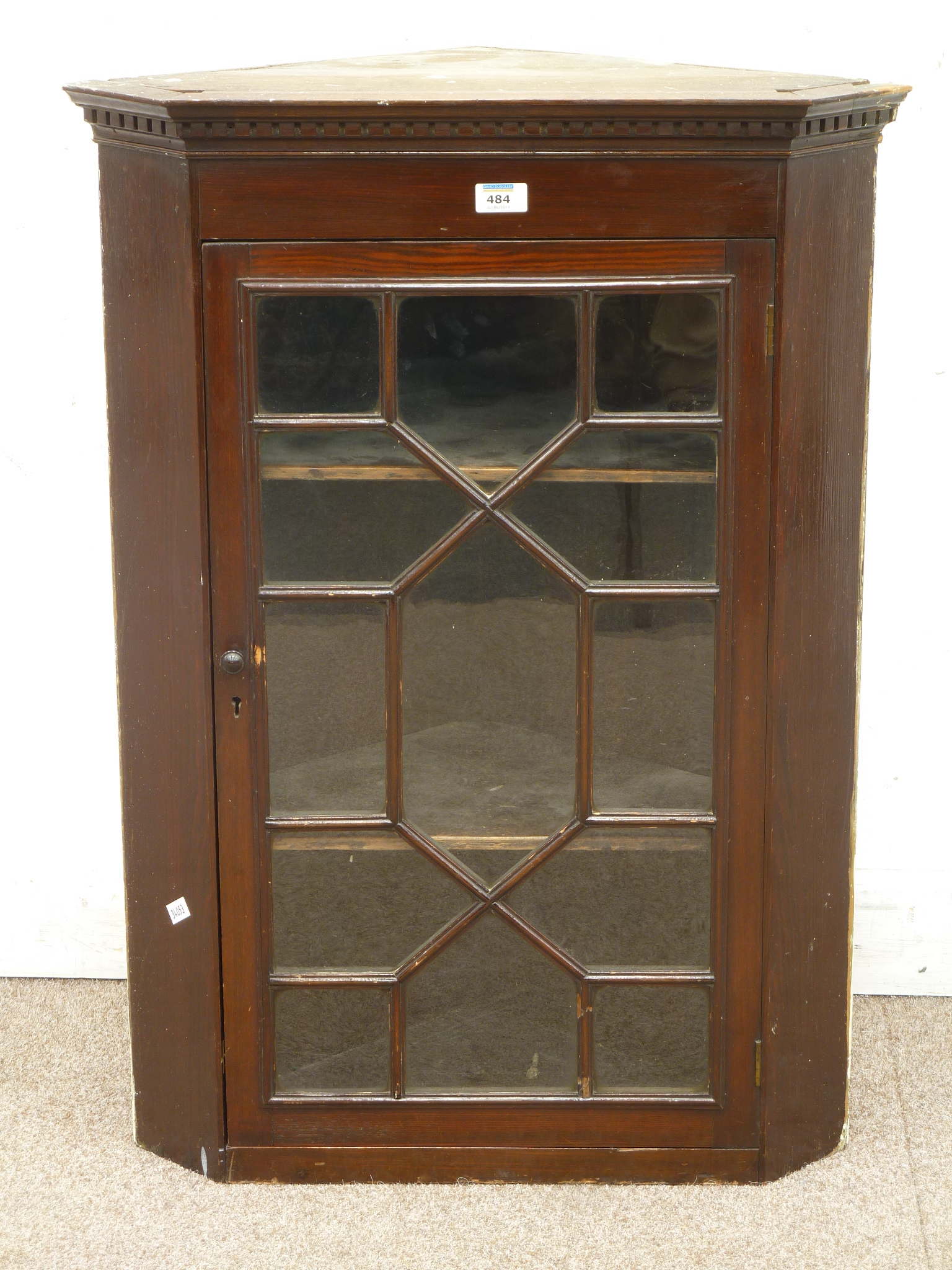 19th century stained wall hanging corner display cabinet