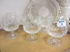Set of six Waterford cut crystal brandy goblets