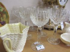 Set of six Waterford cut crystal long stemmed wine glasses