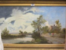 Cottage by the Riverside, 19th century oil on canvas after John Constable