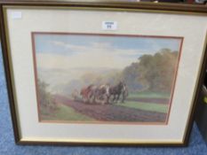 Ploughing Team, early 20th century watercolour unsigned