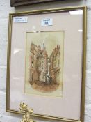 Continental Street Scene With Figures, watercolour signed by Charles Rousse