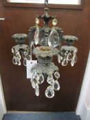 Early 20th century ormolu three branch centre light with cut crystal drops dia. approx 23cm