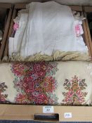 Paisley shawl and other linen in one box