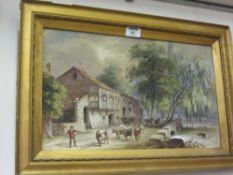 Unloading at the Mill by the Riverside, watercolour signed William Henry Prior (1812-1882) 26cm x