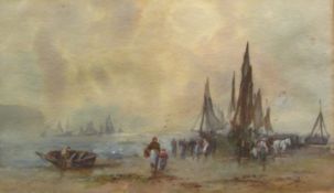 Frank Rousse (British fl.1897-1915): Unloading on the Beach Robin Hoods Bay, watercolour signed 27cm