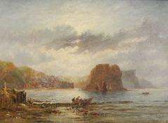 Richard Weatherill  (British 1844-1923): Staithes, oil on canvas initialled 27.5cm x 37.5cm