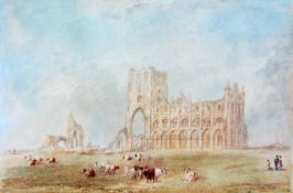 George Weatherill (British 1810-1890): Whitby Abbey, watercolour signed under the mount 10cm x 15cm