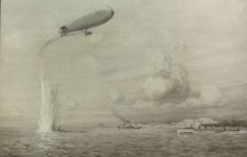 E* L* Ford (early 20th century): 'British Airship SSZ56', monochrome wash sketch signed and dated '