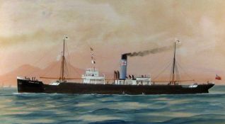 English School (19th/20th century): 'SS Elswick Lodge' ship portrait, watercolour and gouache titled