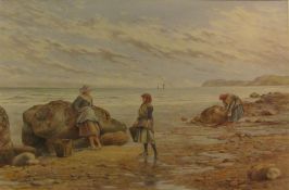 Kate E Booth (British fl.1850-1870): 'Limpet Pickers', watercolour signed and titled 34cm x 51cm