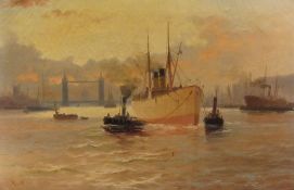 W L Wyllie (British 1851-1931): Shipping in the Port of London, pair oils on canvas initialled