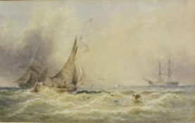 George Stainton (British fl.1860-1890): Sailing Vessels in Choppy Seas, watercolour heightened in