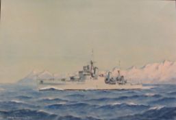 Eric Erskine Campbell Tufnell (British 1888-1978): 'HMS Sheffield 1938-40', watercolour signed and