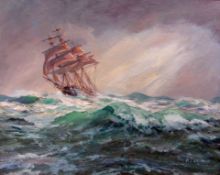 Michael J Whitehand (British 1941-): Clipper in Stormy Seas, oil on canvas signed 39cm x 49cm 
DDS -