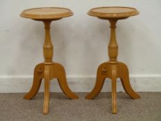 Pair Unicornman light oak wine tables by Geoff Gell of Coxwold, H60cm