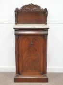 Victorian figured mahogany chiffonier, fitted with single door, marble top with raised back, W58cm x