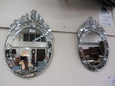 Pair oval Venetian style mirrors