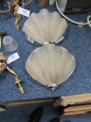 Pair of Deco period shell glass and chrome wall lamps