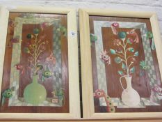 Modernist Botanical Studies, pair oils on walnut panels signed and dated G Heath (19)86,  52cm x