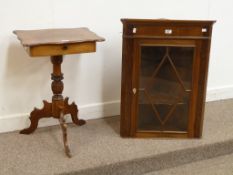 Victorian mahogany pedestal table with single drawer (H71cm) and a mahogany wall hanging corner