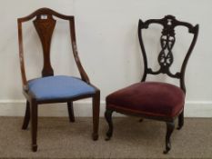 Edwardian inlaid mahogany nursing chair and a nursing chair with carved pierced back